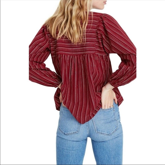 Madewell NEW Womens Red Stripe Peasant Shirt NWT V Neck - Picture 11 of 11